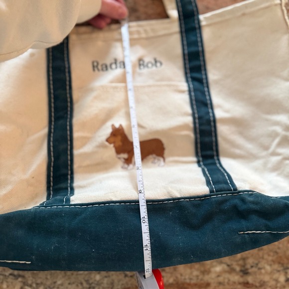 Vtg L.L.Bean Boat Tote 'Radar Bob' Corgi Embroidered Canvas Bag Green Trim - Picture 10 of 12